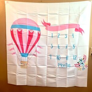 Pink and Blue Hot Air Balloon Watch Me Grow Baby Milestone Backdrop NWT